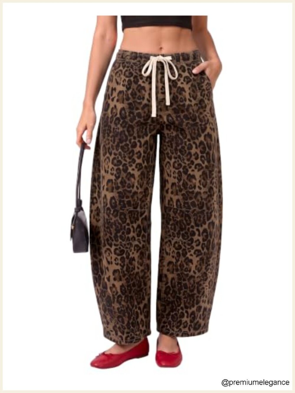 Barrel Jeans Women High Rise Elastic Waist Baggy Leopard Pants